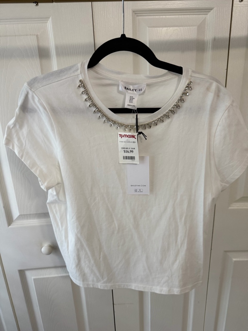 Bailey 44 White Crystal-Trim Short Sleeve Tee